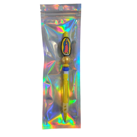 Virgen De Guadalupe Custom Beaded Mechanical Pencil Topper Yellow - Picture 4 of 5